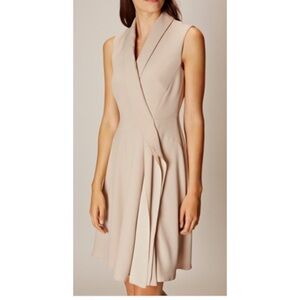 Karen Millen Ruffle Front Wrap Dress Size 6 Beige Tan Flowy Dress